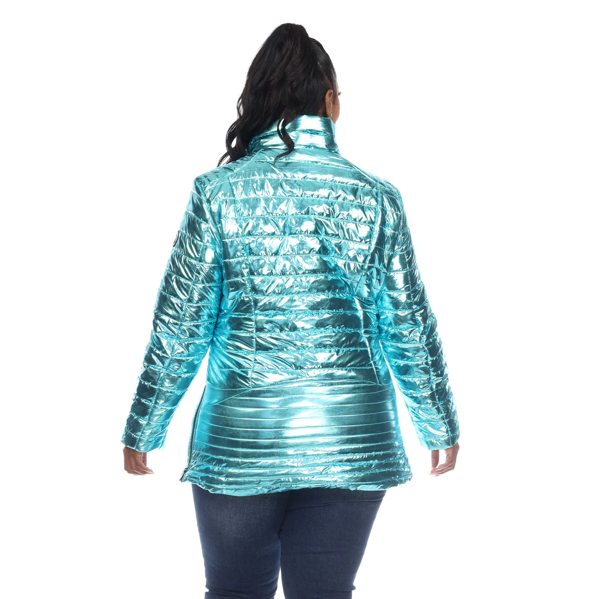 Women's Plus Size Metallic Puffer Coat