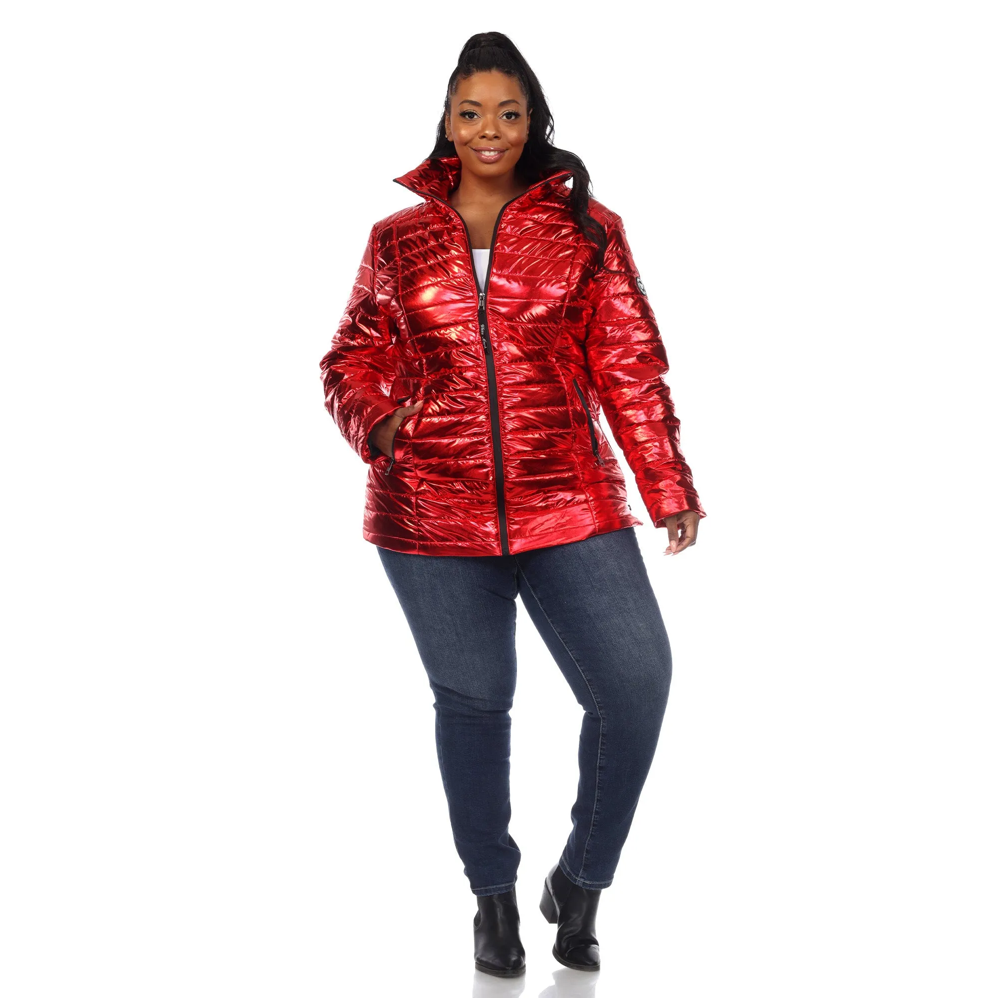 Women's Plus Size Metallic Puffer Coat