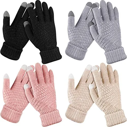 Womens Touch Screen Fleece Lined Gloves (4 Pairs)