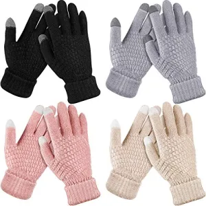 Womens Touch Screen Fleece Lined Gloves (4 Pairs)