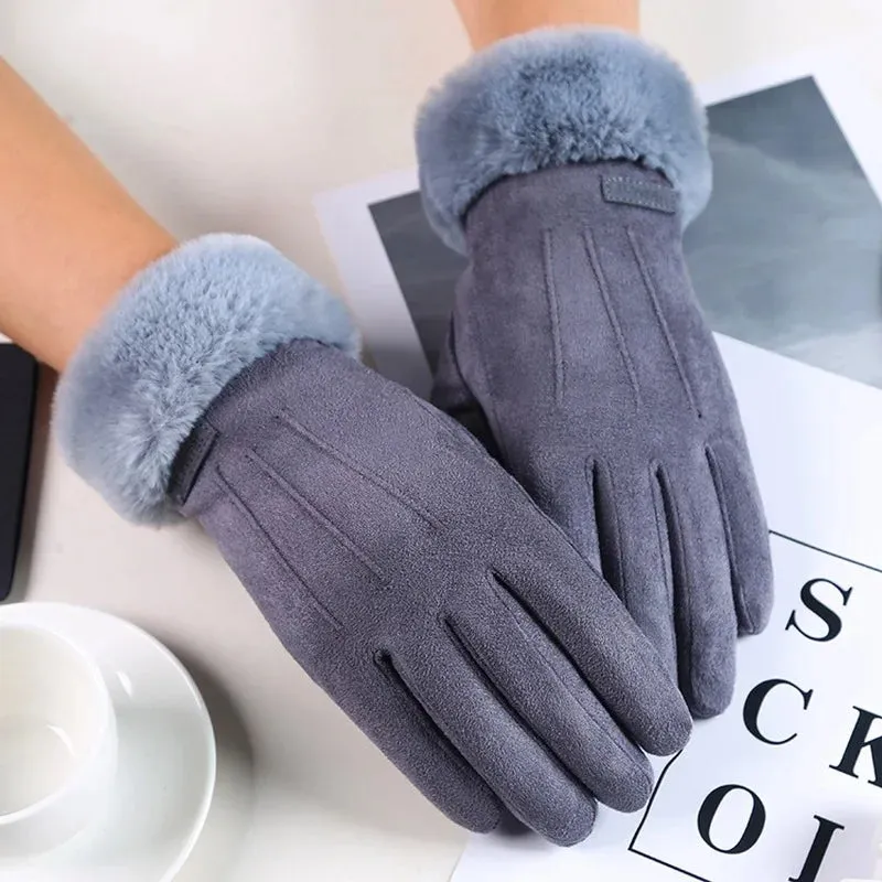 Women's Winter Gloves - Warm Fur Gloves with Touch Screen, Full Finger Mittens for Driving, Windproof