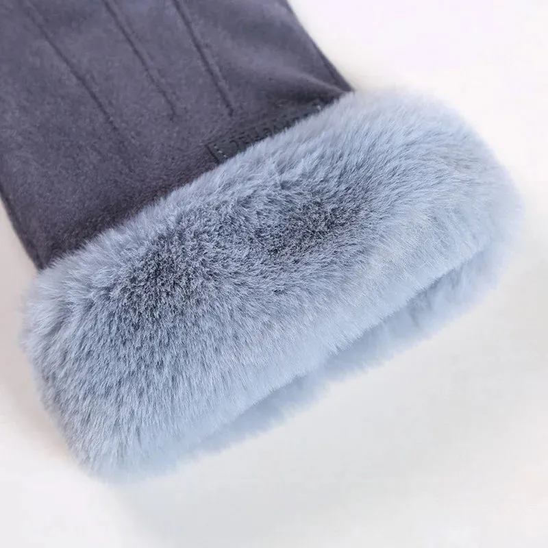Women's Winter Gloves - Warm Fur Gloves with Touch Screen, Full Finger Mittens for Driving, Windproof