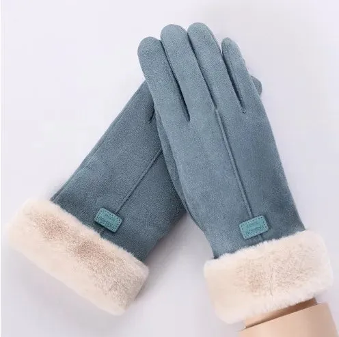 Women's Winter Gloves - Warm Fur Gloves with Touch Screen, Full Finger Mittens for Driving, Windproof