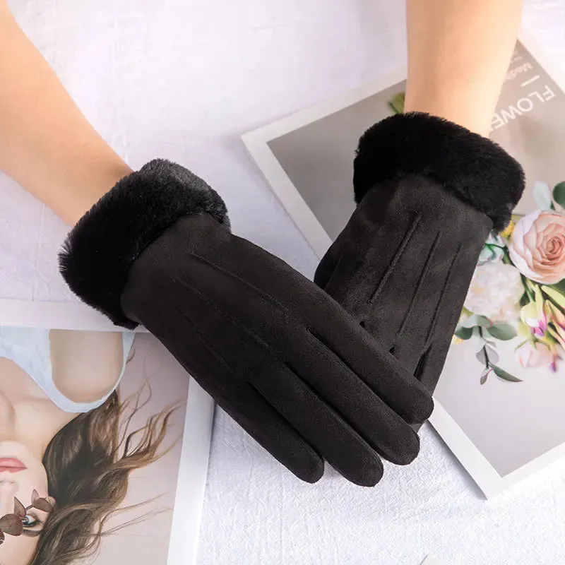 Women's Winter Gloves - Warm Fur Gloves with Touch Screen, Full Finger Mittens for Driving, Windproof