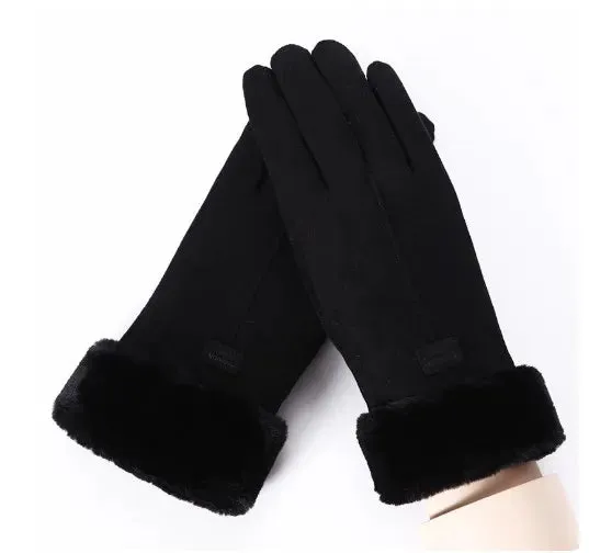 Women's Winter Gloves - Warm Fur Gloves with Touch Screen, Full Finger Mittens for Driving, Windproof