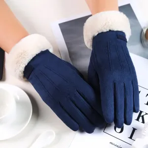 Women's Winter Gloves - Warm Fur Gloves with Touch Screen, Full Finger Mittens for Driving, Windproof