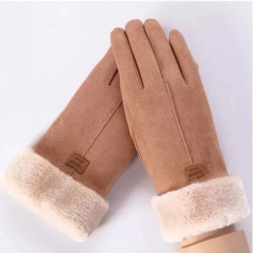 Women's Winter Gloves - Warm Fur Gloves with Touch Screen, Full Finger Mittens for Driving, Windproof
