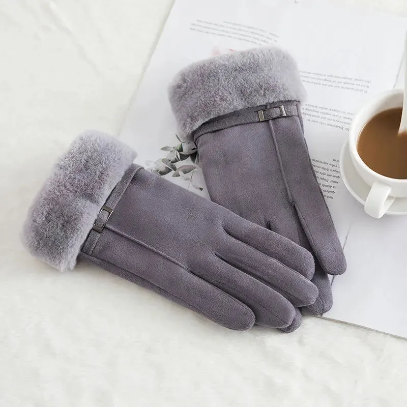 Women's Winter Gloves - Warm Fur Gloves with Touch Screen, Full Finger Mittens for Driving, Windproof