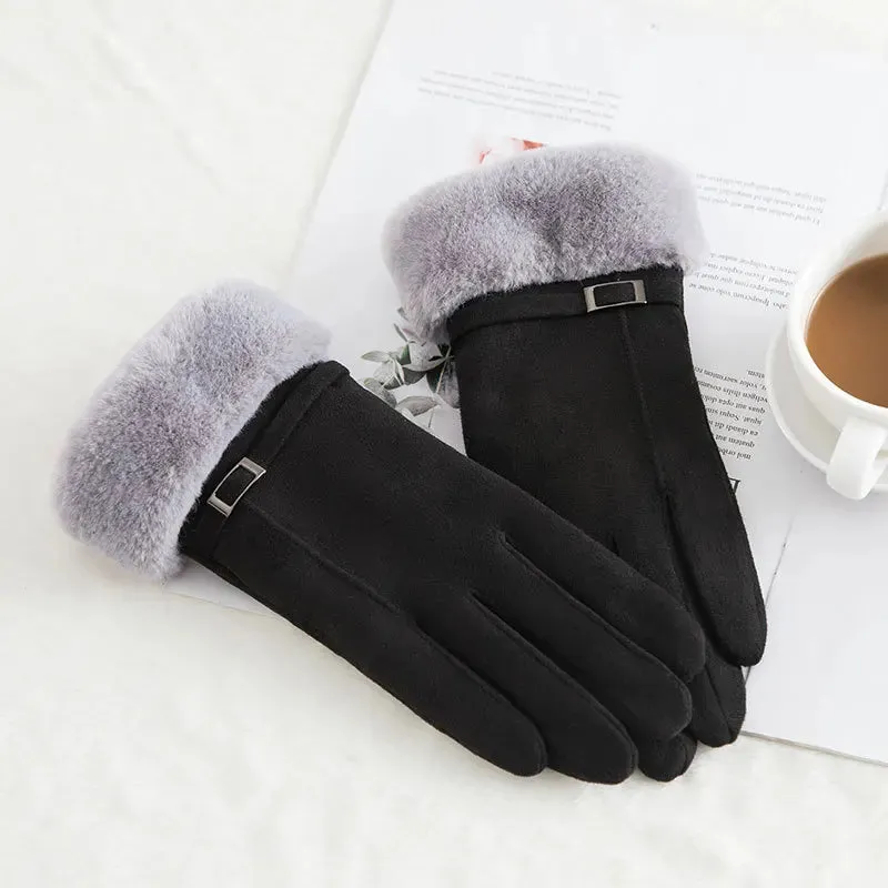 Women's Winter Gloves - Warm Fur Gloves with Touch Screen, Full Finger Mittens for Driving, Windproof