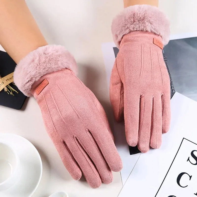 Women's Winter Gloves - Warm Fur Gloves with Touch Screen, Full Finger Mittens for Driving, Windproof