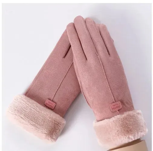 Women's Winter Gloves - Warm Fur Gloves with Touch Screen, Full Finger Mittens for Driving, Windproof