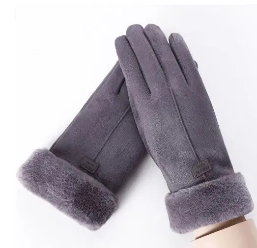 Women's Winter Gloves - Warm Fur Gloves with Touch Screen, Full Finger Mittens for Driving, Windproof