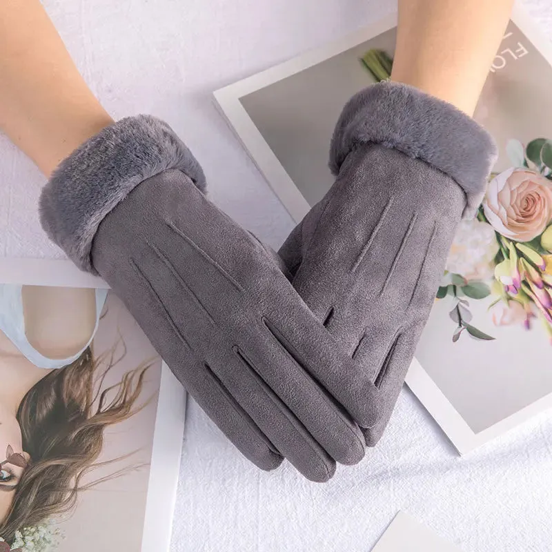 Women's Winter Gloves - Warm Fur Gloves with Touch Screen, Full Finger Mittens for Driving, Windproof