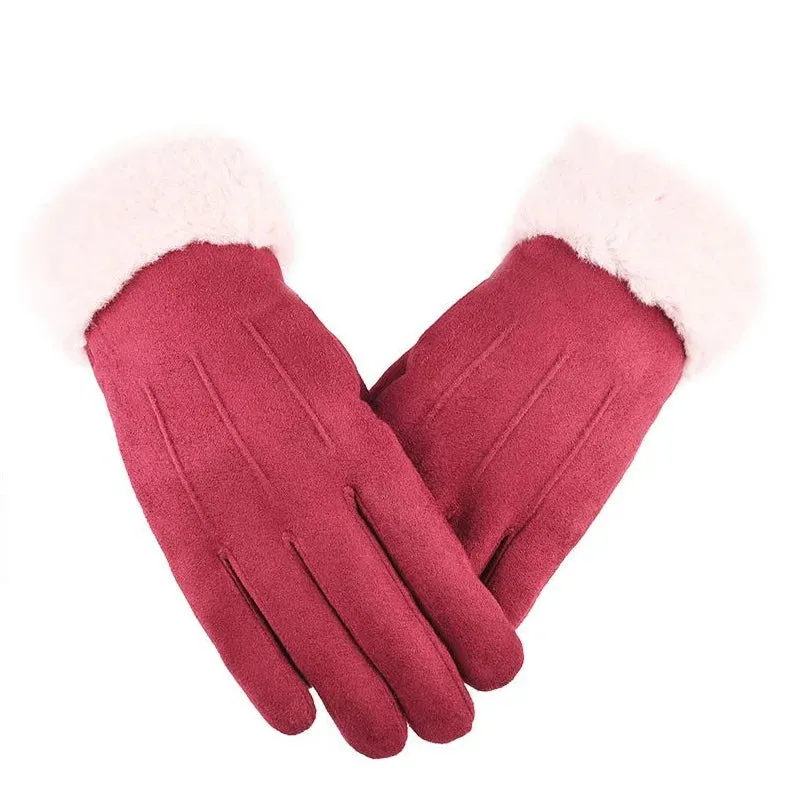Women's Winter Gloves - Warm Fur Gloves with Touch Screen, Full Finger Mittens for Driving, Windproof