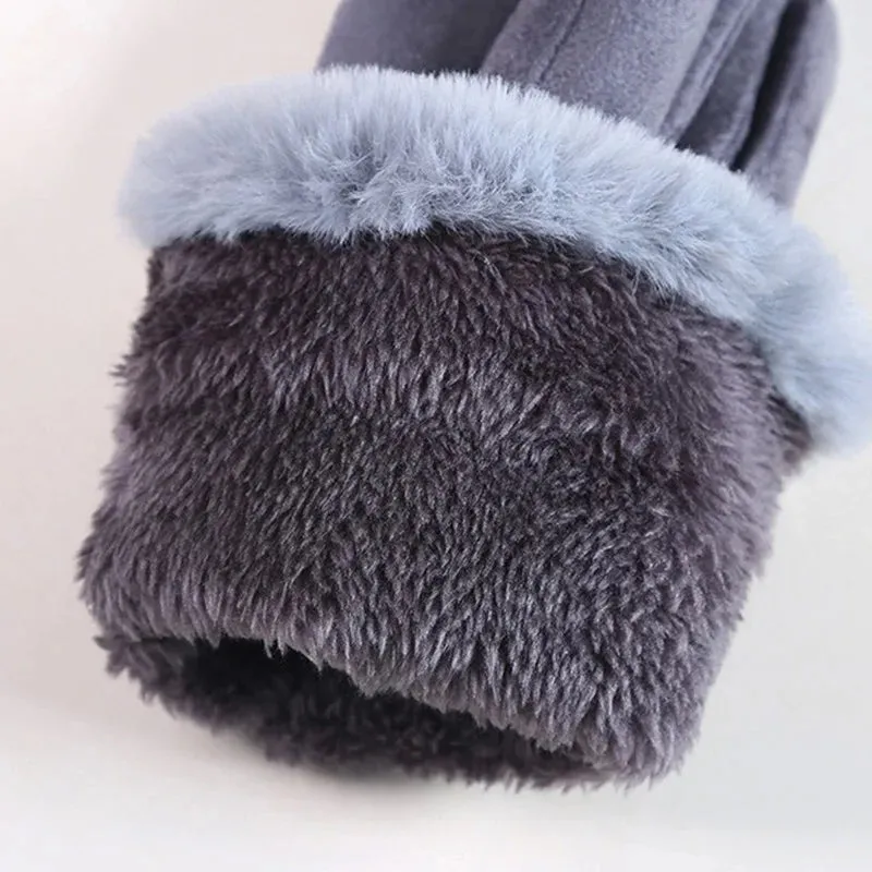 Women's Winter Gloves - Warm Fur Gloves with Touch Screen, Full Finger Mittens for Driving, Windproof