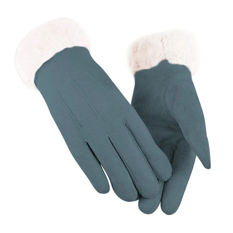 Women's Winter Gloves - Warm Fur Gloves with Touch Screen, Full Finger Mittens for Driving, Windproof