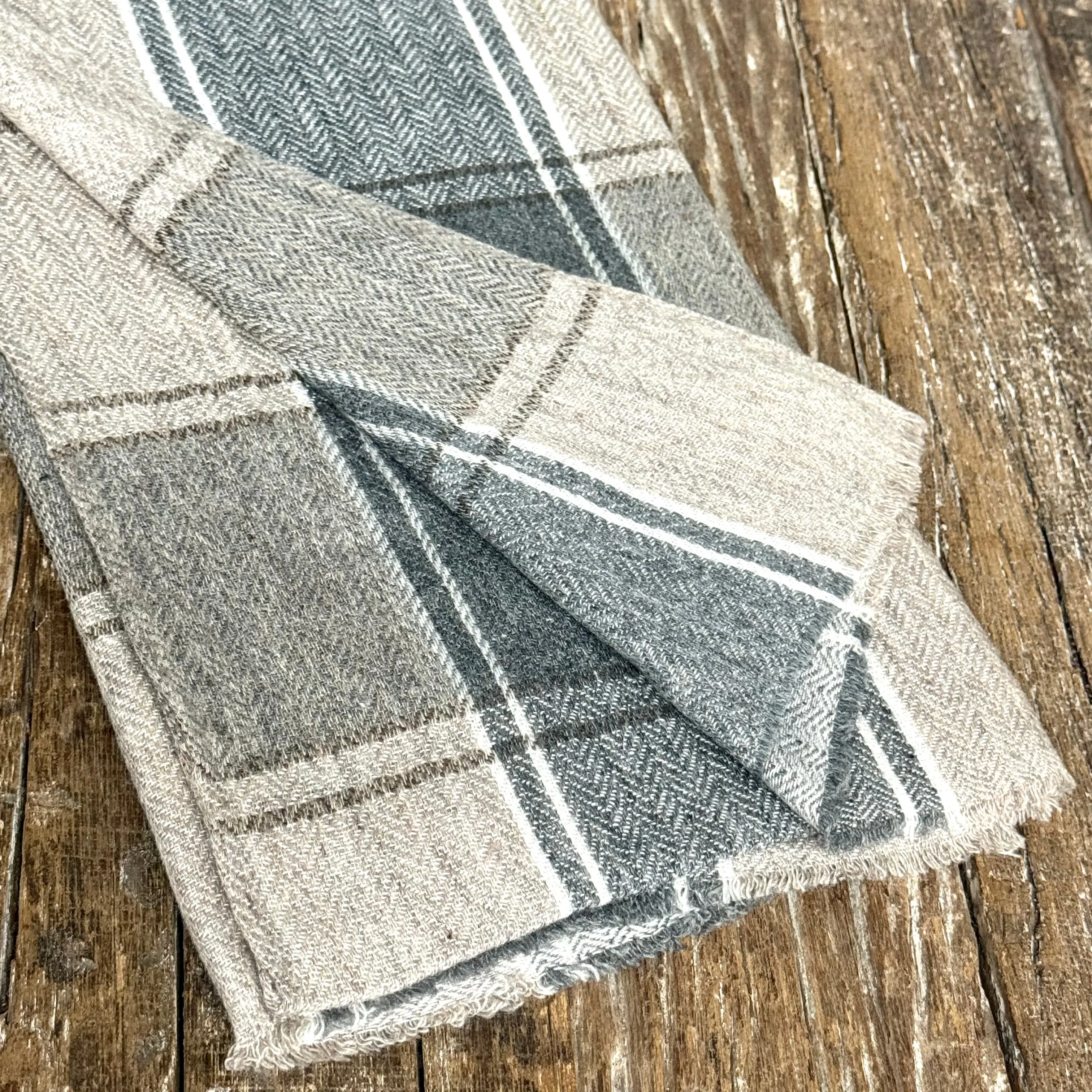 WOOL N CASHMERE BLEND BEIGE CHECKERED SOFT SHAWLS