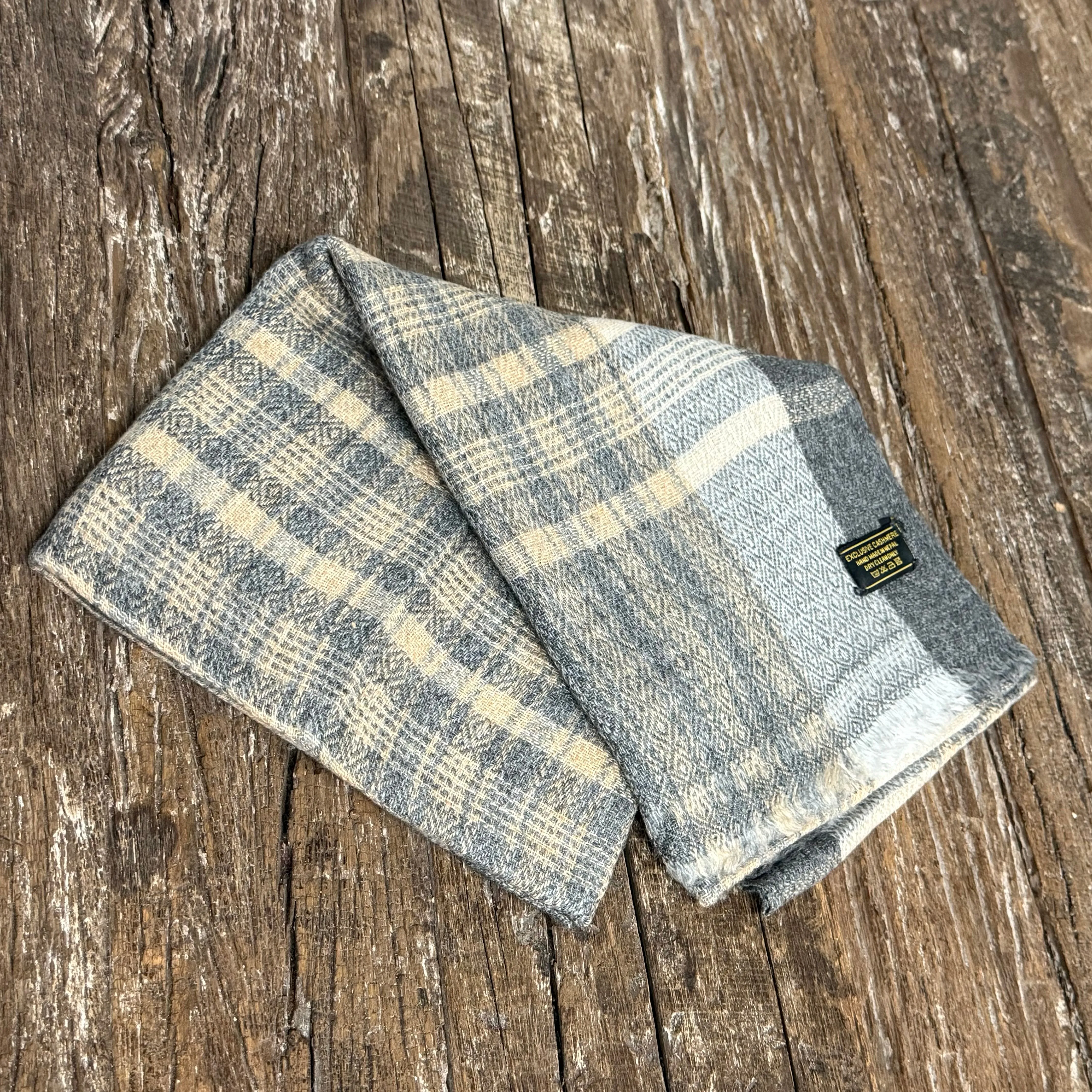 WOOL N CASHMERE BLEND BEIGE CHECKERED SOFT SHAWLS