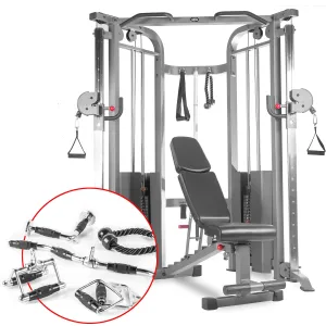 XMARK Functional Trainer Cable Machine Home Gym with Dual 200 lb Weight Stacks, Exercise Equipment for Home, Multifunctional Gym Weight Machine with Upgraded Attachments and Weight Bench