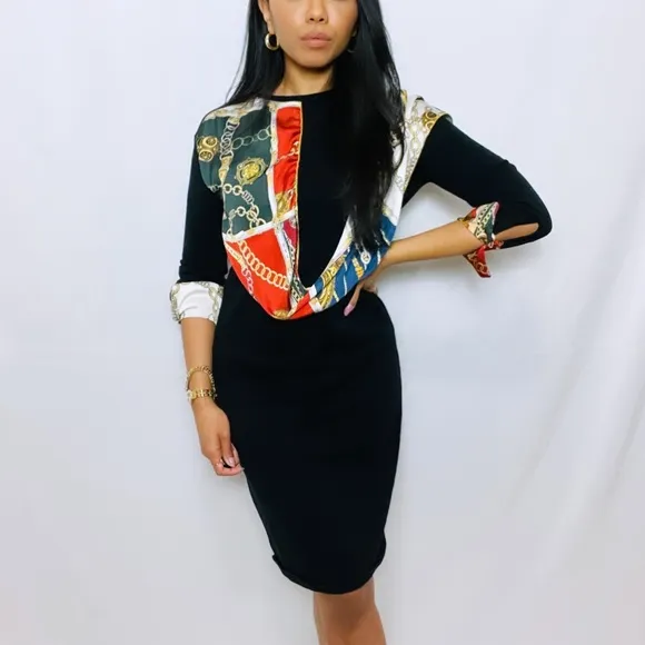 Zara | Rare Black Long Sleeve Mini Dress with Built-in Satin Scarf