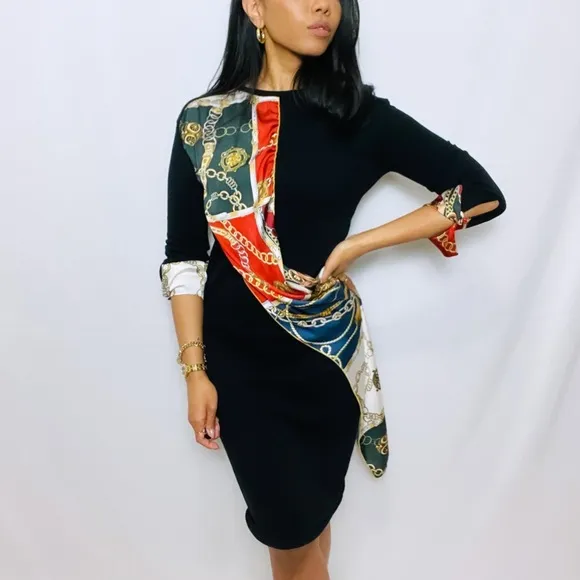 Zara | Rare Black Long Sleeve Mini Dress with Built-in Satin Scarf