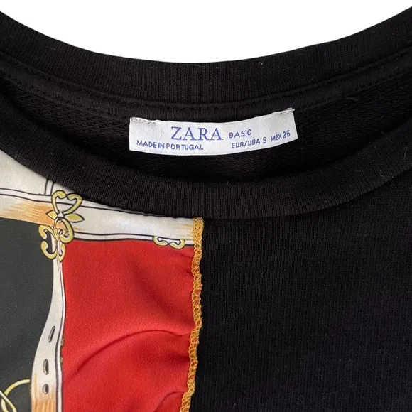 Zara | Rare Black Long Sleeve Mini Dress with Built-in Satin Scarf