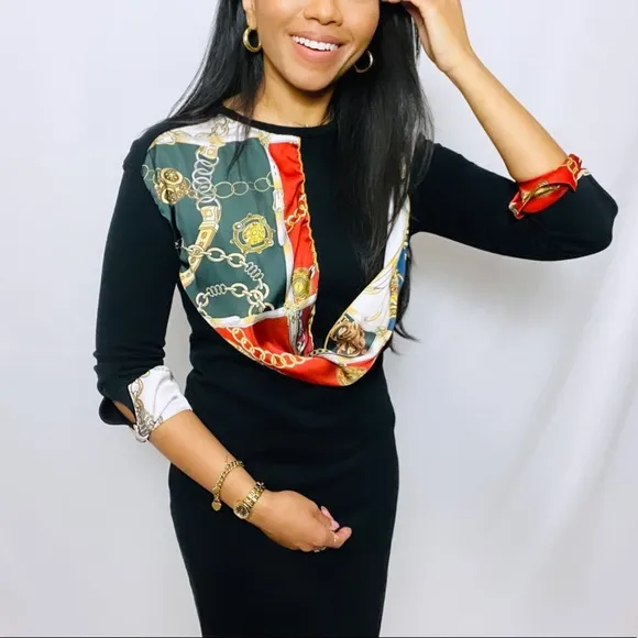 Zara | Rare Black Long Sleeve Mini Dress with Built-in Satin Scarf