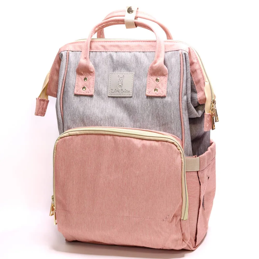 Zebra Babies - Nappy Bag Backpack Dusty Pink and Grey Essential