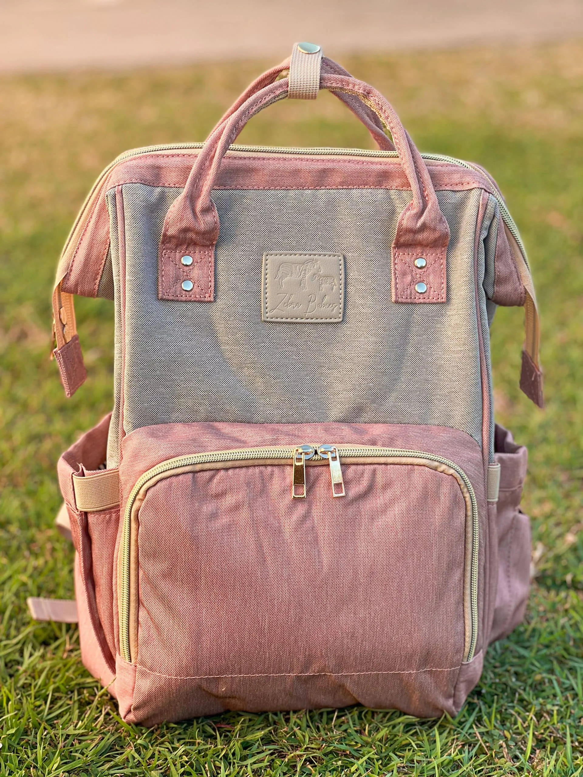 Zebra Babies - Nappy Bag Backpack Dusty Pink and Grey Essential