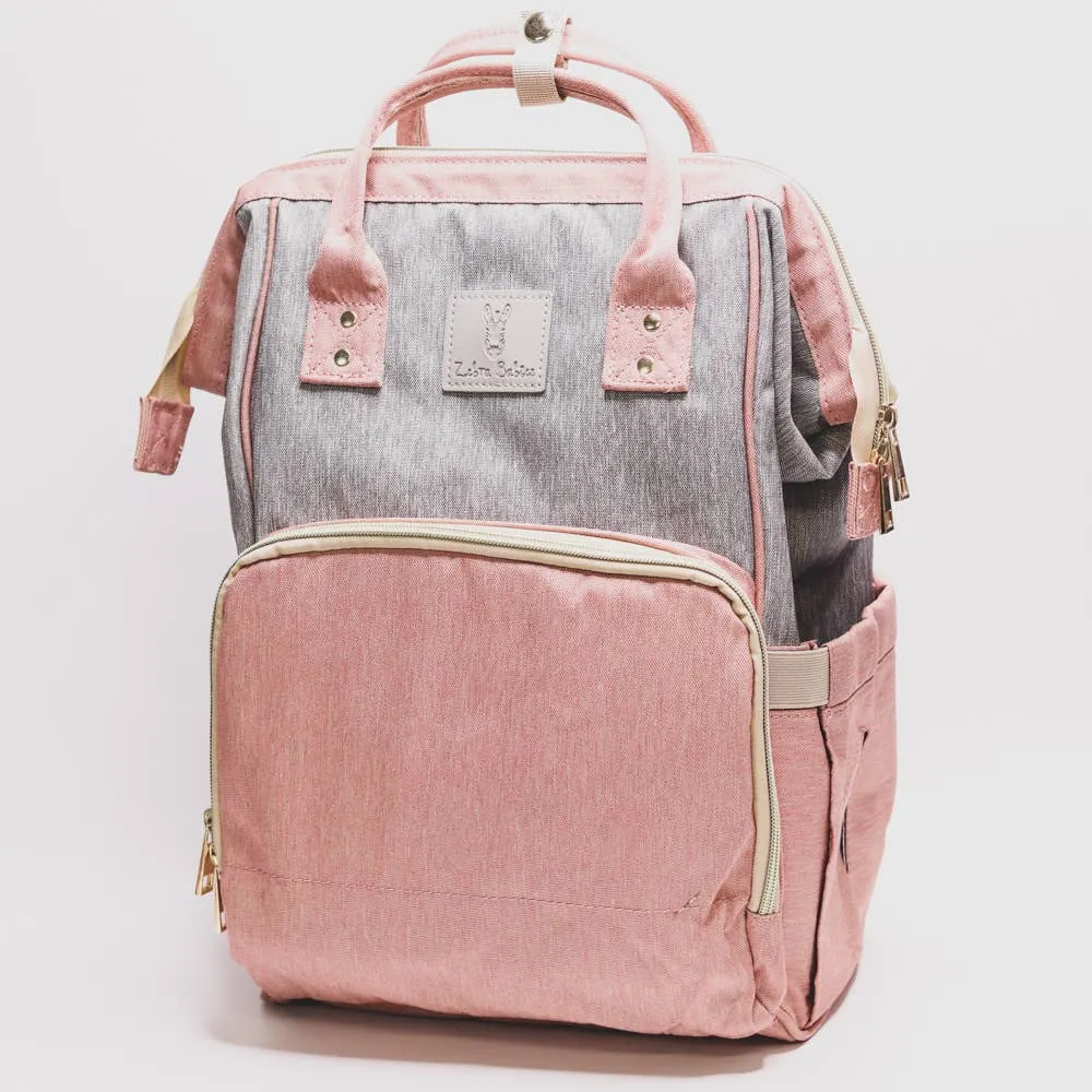 Zebra Babies - Nappy Bag Backpack Dusty Pink and Grey Essential