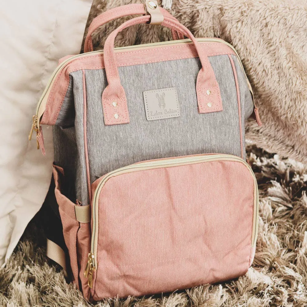 Zebra Babies - Nappy Bag Backpack Dusty Pink and Grey Essential