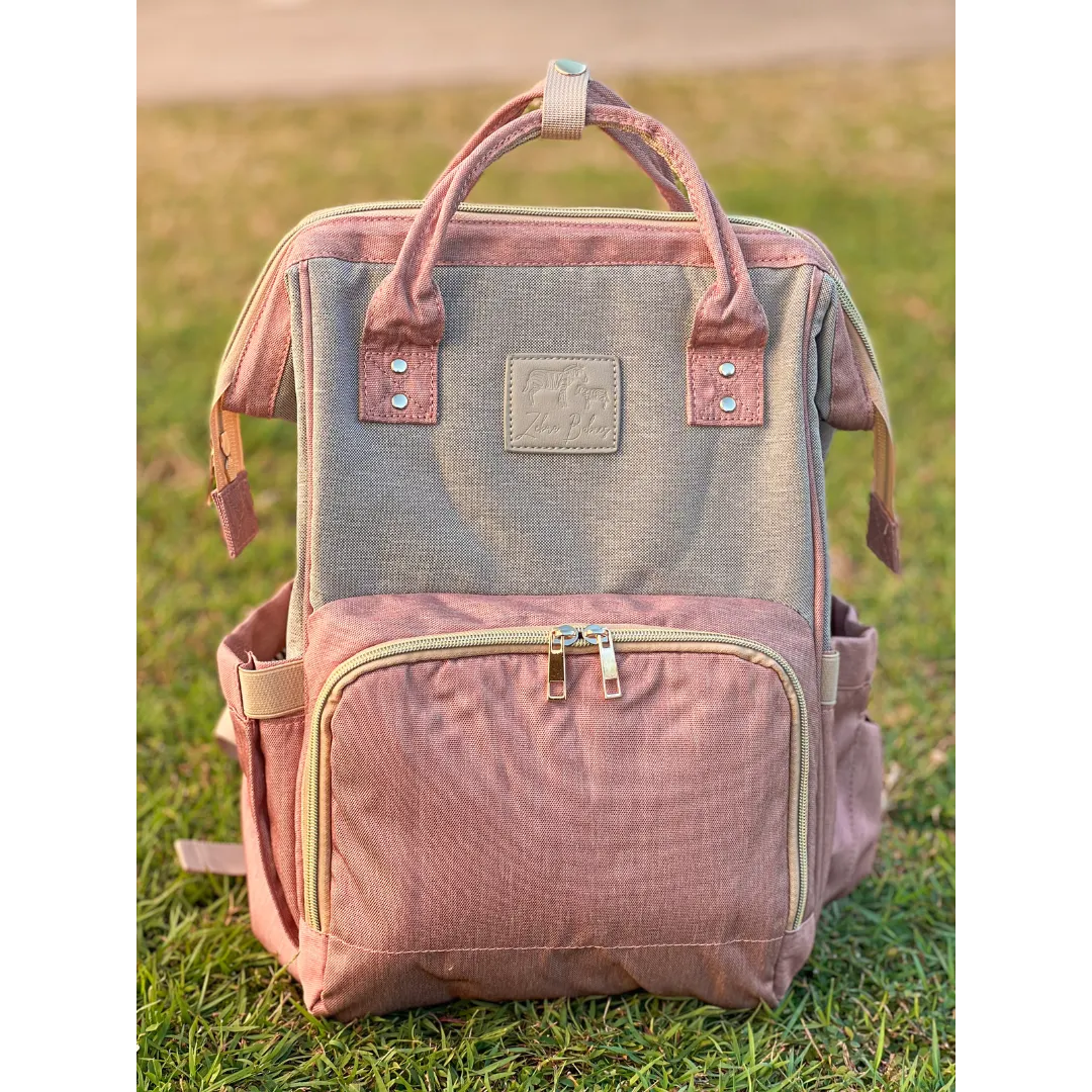 Zebra Babies - Nappy Bag Backpack Dusty Pink and Grey Essential