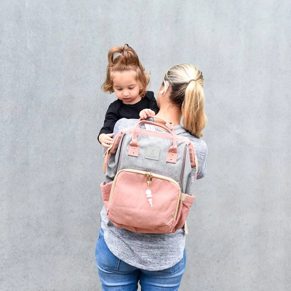 Zebra Babies - Nappy Bag Backpack Dusty Pink and Grey Essential
