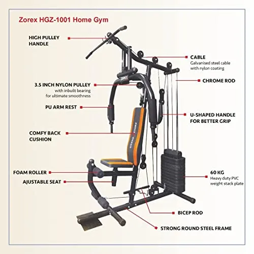 Zorex HGZ-1001 Multi Home Gym Machine All in one equipment's for Multiple Muscle Workout, Multipurpose Function Exercises Others (Multicolor)